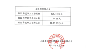 关于上海嘉定综合保税区发展有限公司2022年度职工工资总额等信息的公示