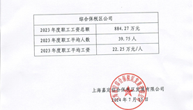 关于上海嘉定综合保税区发展有限公司2023年度职工工资总额等信息的公示