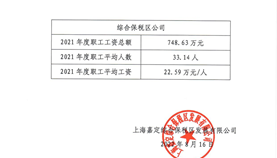 关于上海嘉定综合保税区发展有限公司2021年度职工工资总额等信息的公示